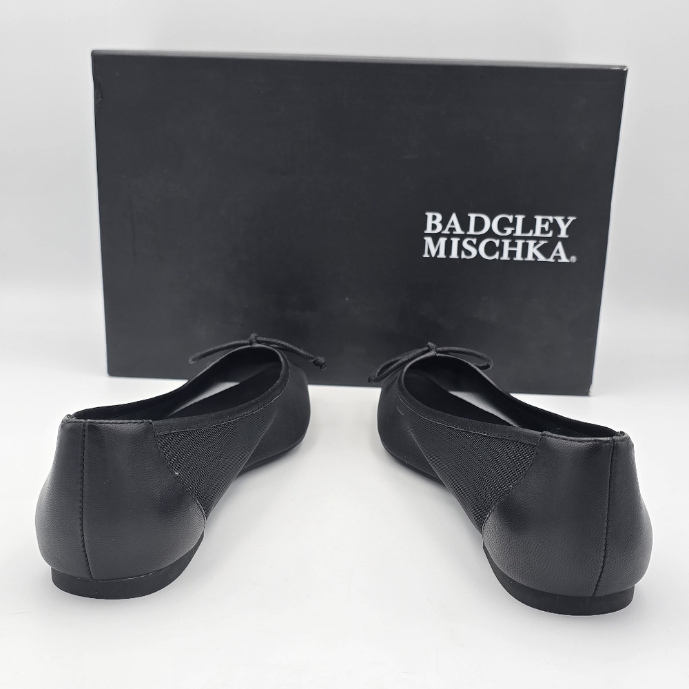 NIB Badgley Mischka Cam Pointed Toe Leather Flats with Bow, Black Mesh, Size 5 - Picture 6 of 14